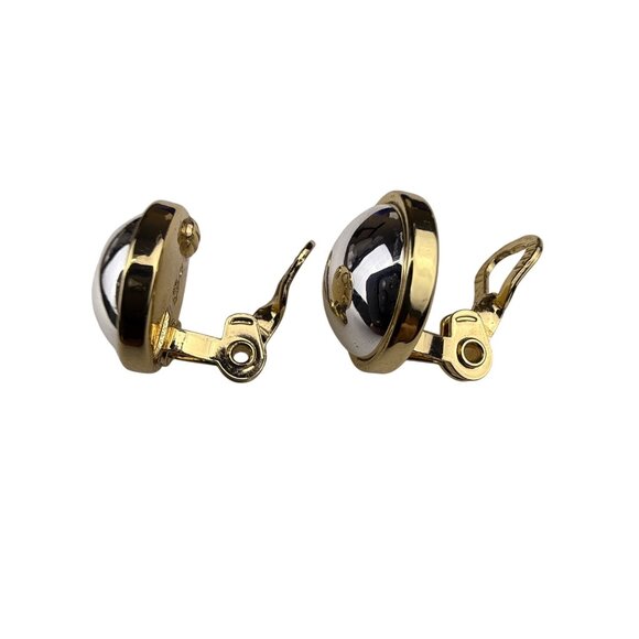 Ralph Lauren Gold Tone Clip-On Earrings Vintage Monogrammed Dome Design 1 Inch - Picture 2 of 6